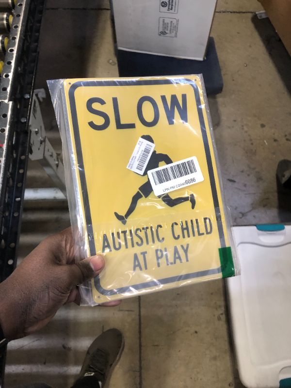 Photo 2 of Warning sign Slow Autistic Child at Play with Road sign Business Sign 8X12 Inches Aluminum Metal Tin Sign Z0476 8 X 12 Inches H36
