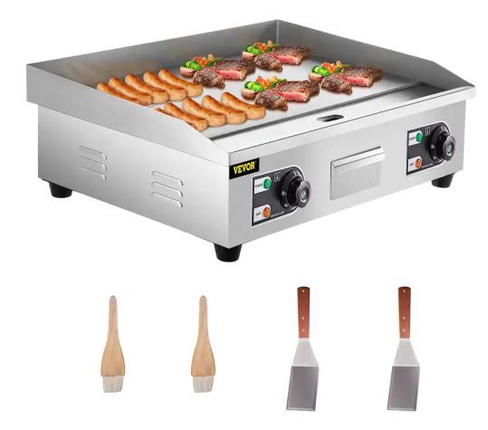 Photo 1 of 26 in. Commercial Electric Griddle 3200 Watt 50°C - 300°C Stainless Steel Electric Flat Top Grill with Drip Hole
