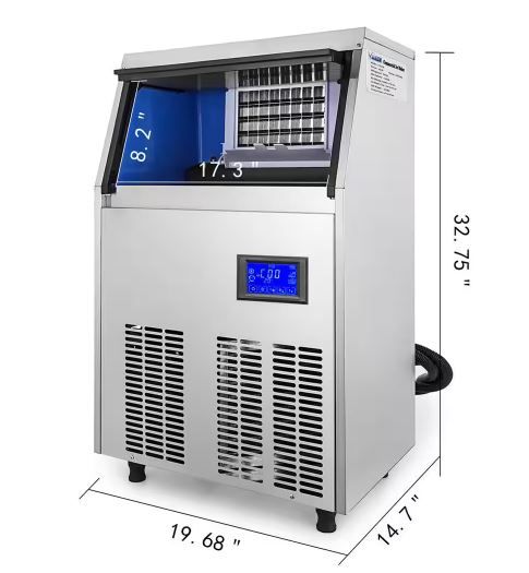 Photo 1 of 110 - 120 lb. / 24 H Commercial Ice Machine with 19 lb. Storage Bin Freestanding Ice Maker in Silver
