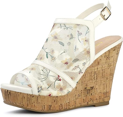 Photo 1 of Allegra K Women's Open Toe Platform Heel Lace Wedges Sandals - 8
