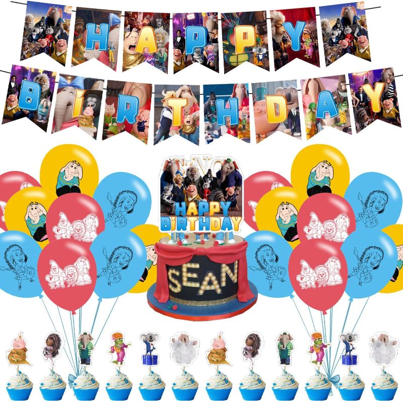 Photo 1 of 32 Pcs ???? Movie Birthday Party Decorations,Party Supply Set for Kids with Banner - Cake Topper - 12 Cupcake Toppers - 18 Balloons for Cartoon Movie Party Decorations
