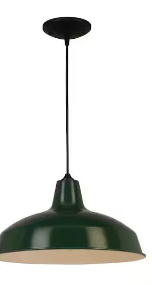 Photo 1 of HAMPTON BAY 1-Light Hunter Green Warehouse Pendant with Metal Shade
