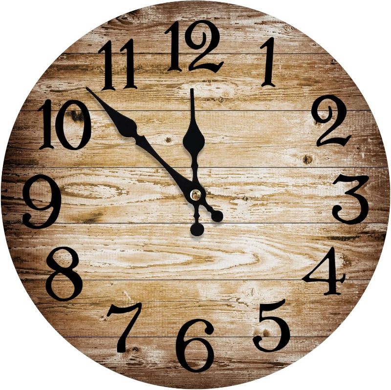 Photo 1 of XiuDDBands Wall Clock Silent Wall Clocks Battery Operated, Non Ticking Wall Clock for Bedroom, Living Room, Kitchen, Bathroom - Country Vintage Beach Lake House Decor Small Wall Clock (12 Inch)
