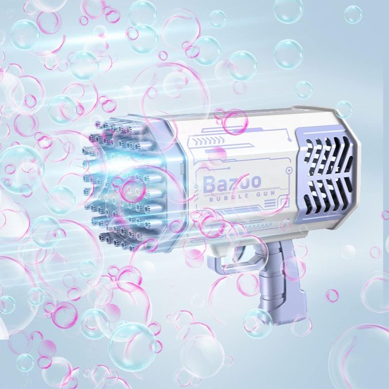 Photo 1 of Bazooka Bubble Machine Gun - 69 Hole Bubble Gun, Bubble Blower with Colorful Lights, Summer Toys for Toddlers Kids Adults Summer Party Favors, Outdoor Pool Toys (Purple)
