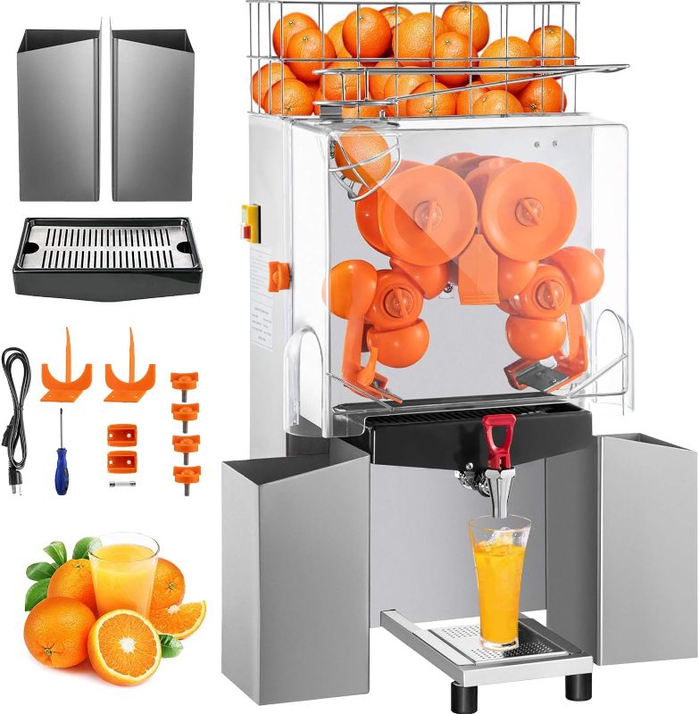 Photo 1 of VEVOR Commercial Juicer Machine with Water Tap, 110V Juice Extractor, 120W Orange Squeezer, Orange Juice Machine for 25-35 Per Minute with Pull-Out Filter Box Acrylic Cover and Two Collecting Buckets
