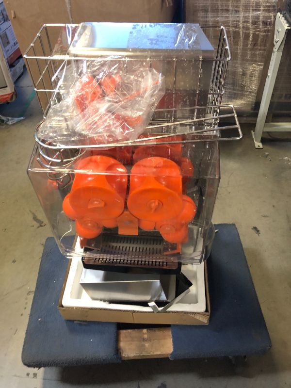Photo 1 of VEVOR Commercial Juicer Machine with Water Tap, 110V Juice Extractor, 120W Orange Squeezer, Orange Juice Machine for 25-35 Per Minute with Pull-Out Filter Box Acrylic Cover and Two Collecting Buckets
