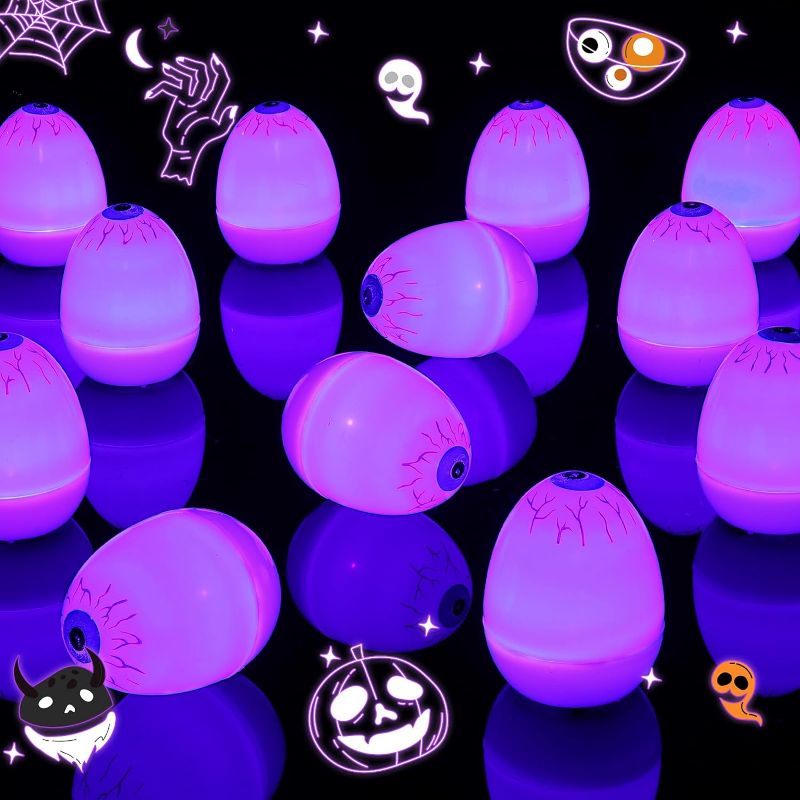 Photo 1 of Libima 12 Pcs Halloween Eyeballs LED Halloween Eggs Light up Scary Eyeballs Plastic Battery Operated Light up Eyeballs Horror Props for Indoor Halloween Home Haunted Table Decoration (Purple)
