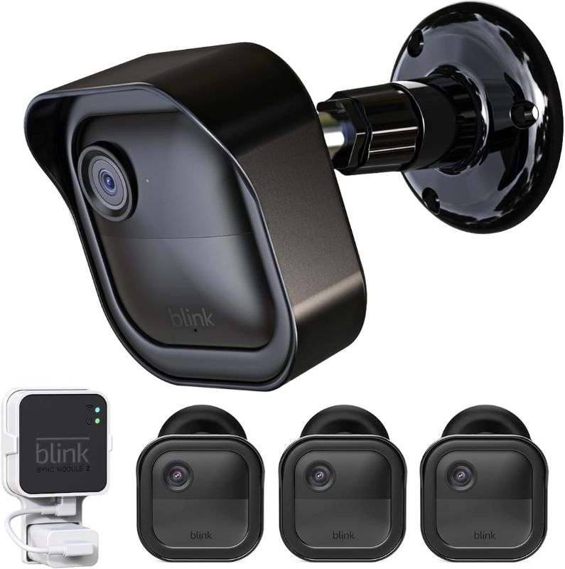 Photo 1 of -FACTORY SEALED- All-New Blink Outdoor Camera Housing and Mounting Bracket (4th Gen & 3rd Gen), 3 Pack Protective Cover and 360° Adjustable Mount with Sync Module 2 Outlet Mount (Black)
