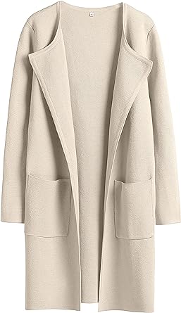 Photo 1 of Prinbara Women's Open Front Knit Cardigan Long Sleeve Lapel Casual Solid Classy Sweater Jacket Trench Coats S
