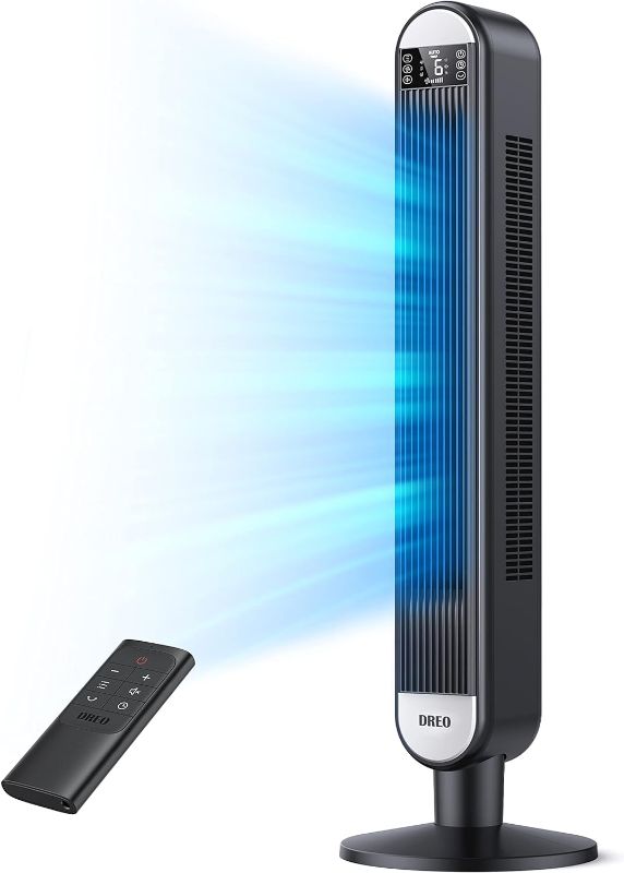 Photo 1 of Dreo Tower Fan with Remote, 90° Oscillating Bladeless Fan, 42 Inch, Quiet with 6 Speeds, Large LED Display, Touchpad, 12H Timer, Floor Fans for Bedroom Whole Room Home Office

