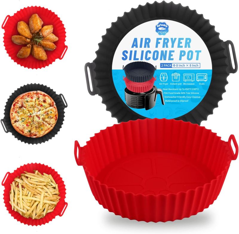 Photo 1 of 2-Pack Air Fryer Silicone Liners Pot/Basket for 3 to 5 QT, Food Safe Air Fryer Oven Accessories, Reusable Air Fryer Silicone Liners Inserts (Top 8in,Bottom 6.8in)
