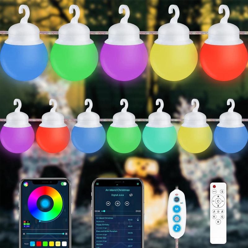 Photo 1 of TISOFU Outdoor String Lights Colored LED: 20 IP65 Waterproof Bulbs Shatterproof RGB Lights with Smart APP Color Changing Lights - Outside/Patio/Cafe/Christmas
