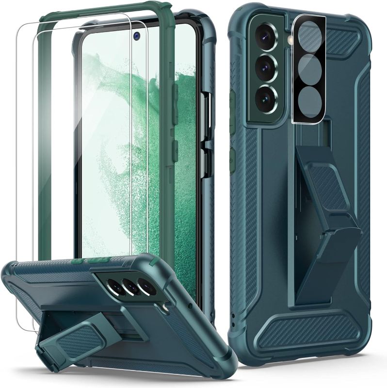 Photo 1 of ORETECH Kickstand for Samsung Galaxy S22 Plus Case [Match Phone Color], with[2 x Glass Screen Protector][Camera Lens Protector] 6 in 1 Shockproof Silicone Bumpe Galaxy S22 Plus Case-6.6" Green
