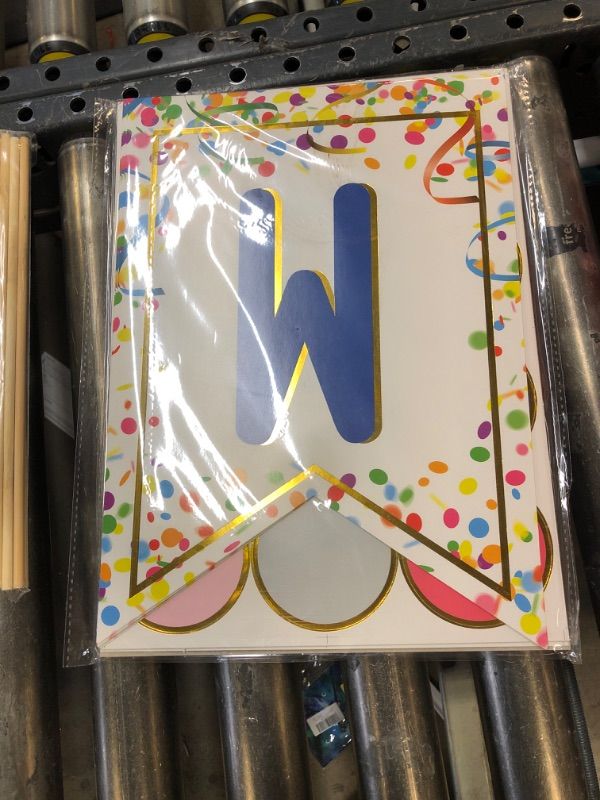 Photo 1 of Youngever 67 pcs Confetti Pennants Welcome Bulletin Board with Golden Border