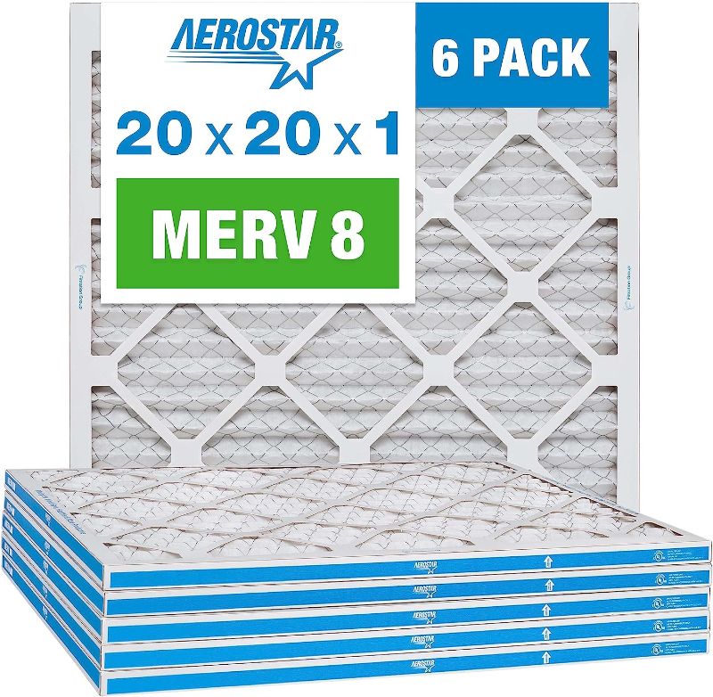 Photo 1 of Aerostar 20x20x1 MERV 8 Pleated Air Filter, AC Furnace Air Filter, 6 Pack (Actual Size: 19 3/4" x 19 3/4" x 3/4")
