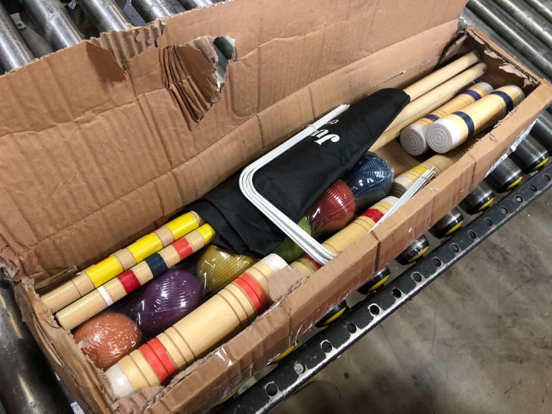 Photo 2 of Juegoal Six Player Deluxe Croquet Set with Wooden Mallets, Colored Balls, Sturdy Bag for Adults &Kids, Perfect for Lawn, Backyard and Park, 28 Inch Burlywood