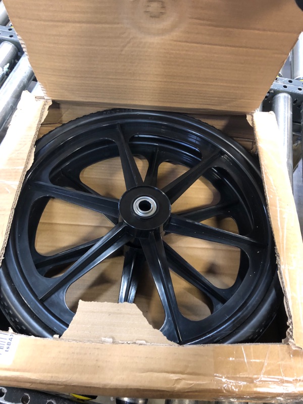 Photo 2 of 2 Pc 20" Flat Free Tires PU Non-inflated Tire Wheels, 20x2 Inch Tire with 3/4 Ball Bearing, 2.44" Centered Hub for Wheelbarrow, Carts, Garden Trailers 20 inches