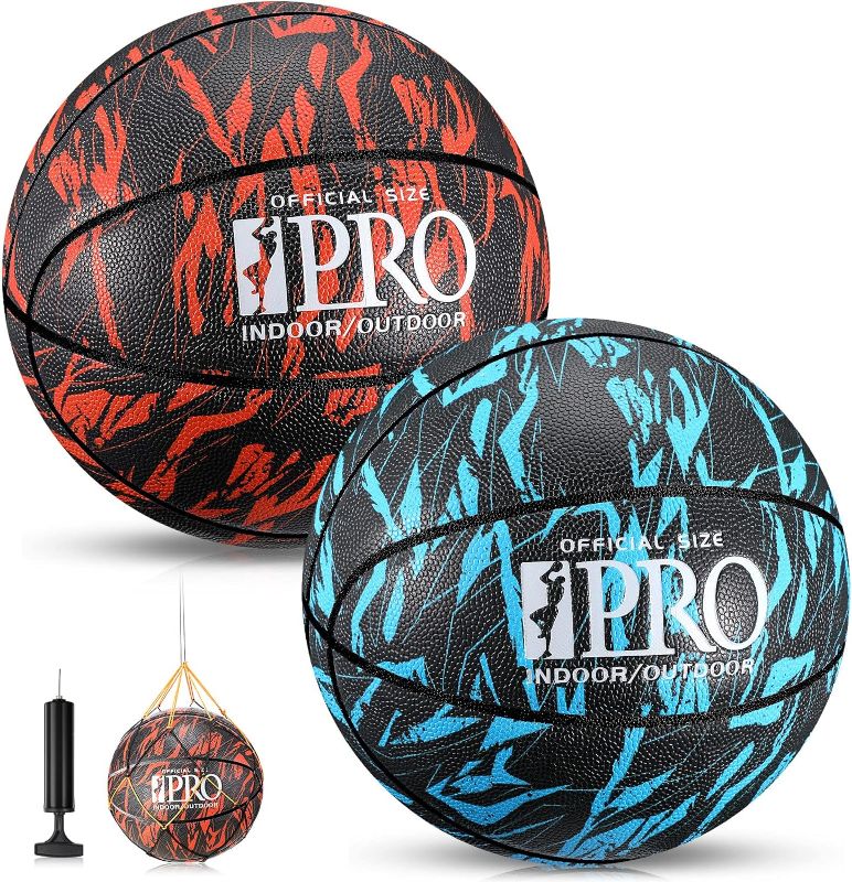 Photo 1 of 2 Pcs Graffiti Basketball Official Regulation Size 7 Size 5 Rubber Basketball Indoor Outdoor Camouflage Deep Channel Construction with Pump Youth Adults Training Match Streetball
