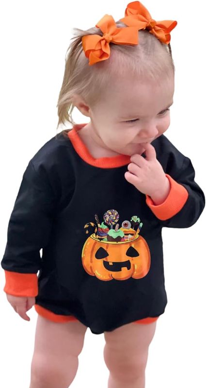 Photo 1 of 3M---Urkutoba Halloween Baby Clothes, Infant Boy Girl Halloween Romper Pumpkin Sweater One Piece Jumpsuit Fall Winter Sweatshirt
