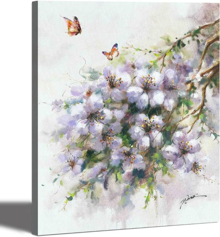 Photo 1 of  12x15 inch ONGRUIFAN Wall Art Blossom Flowers Canvas Pictures Butterfly Artwork Minimalist Rustic White Floral Prints Painting for Kitchen
