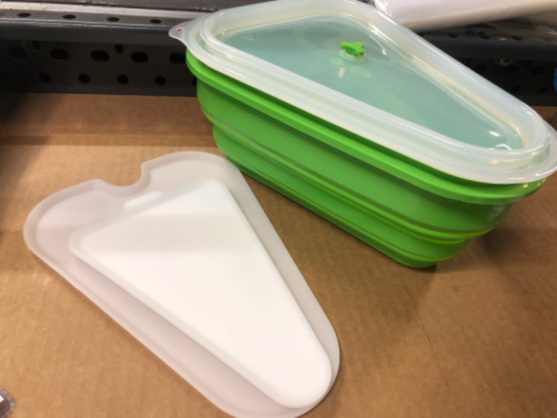 Photo 1 of  Pizza Storage Container Green Collapsible Silicone Pizza Box, Expandable Green Microwavable Serving Trays, Reusable  