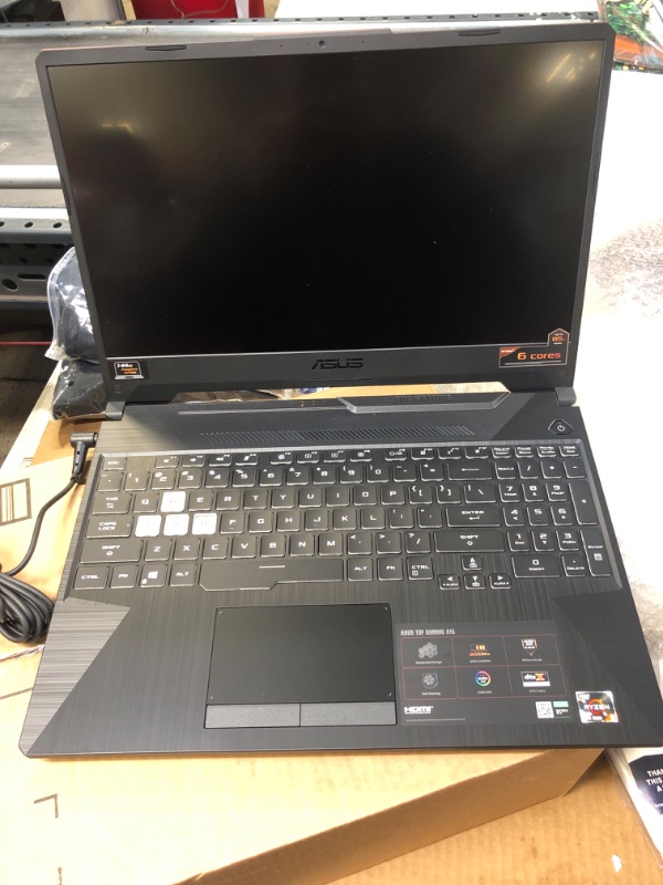 Photo 2 of ASUS TUF Gaming A15 Gaming Laptop, 15.6” 144Hz Full HD IPS-Type Display, AMD Ryzen 5 4600H, GeForce GTX 1650 Ti, 8GB DDR4, 512GB PCIe SSD, RGB Keyboard, Windows 10 Home, Bonfire Black, FA506II-AS53
