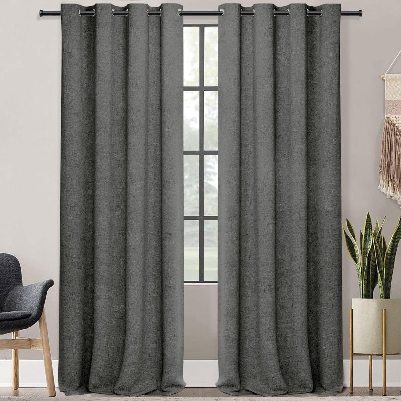 Photo 1 of 100% Blackout Curtains 72 Inches Long,Linen Blackout Curtains 72 Inch Length 2 Panels Set,Thermal Insulated Full Light Blackout Curtains for Bedroom/Living Room,50" W x 72" L 2 Panels,Darkgrey
