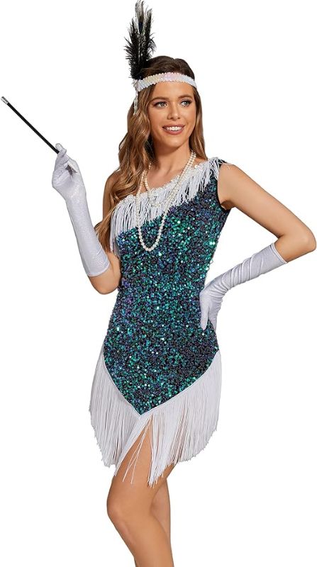 Photo 1 of size small--Pixiemain Women's 1920s Gatsby Flapper Dress Sequin Halloween Costume Party Dress
