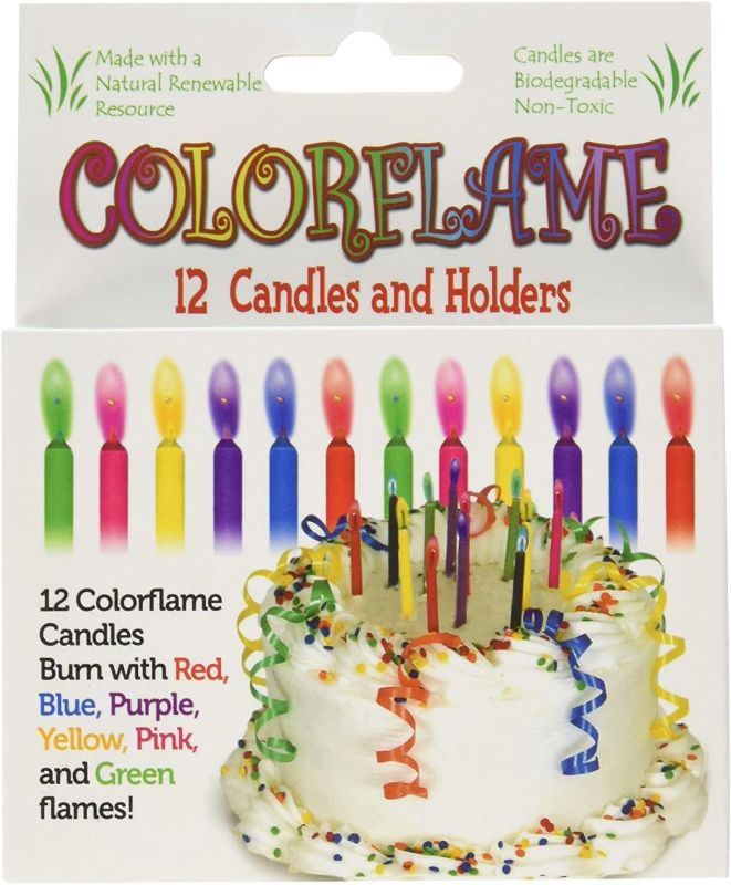 Photo 1 of 1 Box  12 PCS----Colorflame Birthday Candles with Colored Flames - Birthday, Party, Cake Decor - 
