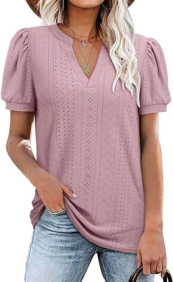 Photo 1 of 3xl--MINGALONDON Womens Short Sleeve Tunic Tops Eyelet Shirt
