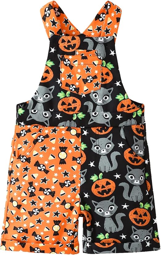 Photo 1 of 18/24M---Halloween Toddler Baby Boy Bib Overalls Stripe Pumpkin Grimace Romper Casual Pocket Strap Jumpsuits Shorts
