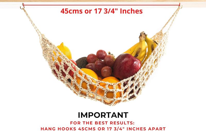 Photo 3 of 2 Pack Hanging Fruit Hammock - 2 Handwoven Cotton Produce, Banana, Macrame Fruit Hammocks For Kitchen Under Cabinet + 4 PCS Hooks - Storage That Saves Counter Space at Home, Boat, or Rv
