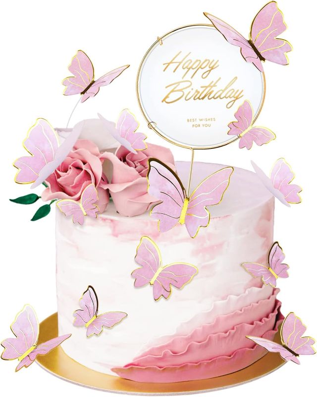 Photo 1 of 21 Pieces Butterfly Cake Toppers With Happy Birthday Cake Toppers 3D Pink Gold Butterfly Birthday Cake Decorations for Girls Women's Birthday Party Wedding Cake Decor Baby Shower (Pink)
