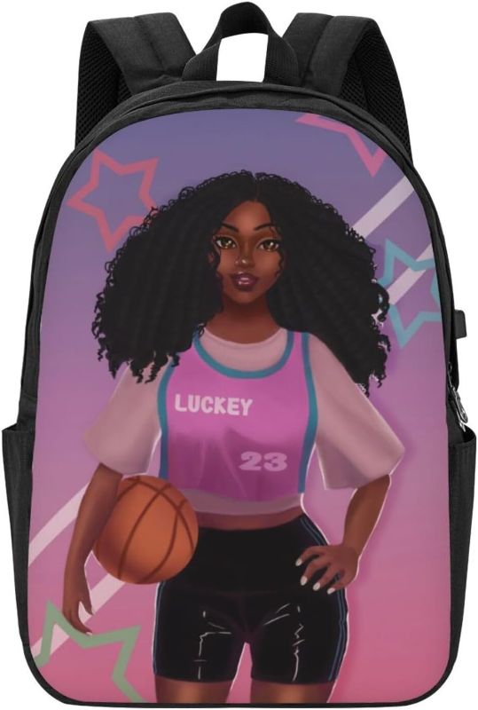 Photo 1 of  Black Girl Magic Backpack African Black Girl Book Bag for Women Teens Girls Kids, Afro African Girl Hold Basketball Bookbag, African American Laptop Backpack, Unique Back to School Gifts, 17 Inches
