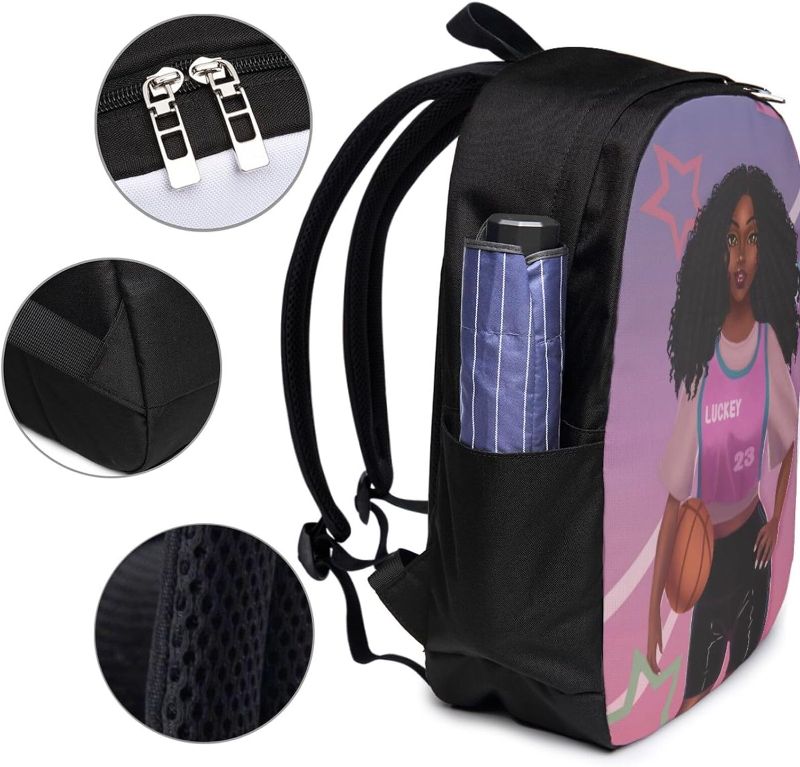 Photo 3 of  Black Girl Magic Backpack African Black Girl Book Bag for Women Teens Girls Kids, Afro African Girl Hold Basketball Bookbag, African American Laptop Backpack, Unique Back to School Gifts, 17 Inches
