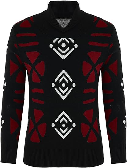 Photo 1 of  Karlywindow Mens Shawl Collar Pullover Sweaters Long Sleeve Soft Knit Regular fit African Print Sweater
                     