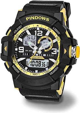 Photo 1 of PINDOWS Watch for Men, Military Digital Analog Watch with LED Backlight Lighting,Outdoor Sports Electronic Watch Date Multi Function Alarm Stopwatch, 50M Waterproof Men Wrist Watch 12H/24H Display.
