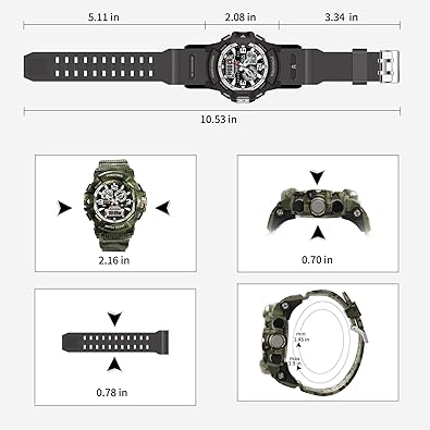 Photo 2 of PINDOWS Watch for Men, Military Digital Analog Watch with LED Backlight Lighting,Outdoor Sports Electronic Watch Date Multi Function Alarm Stopwatch, 50M Waterproof Men Wrist Watch 12H/24H Display.
