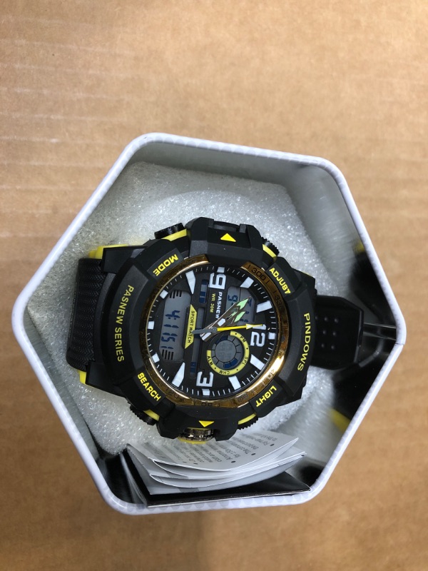 Photo 1 of PINDOWS Watch for Men, Military Digital Analog Watch with LED Backlight Lighting,Outdoor Sports Electronic Watch Date Multi Function Alarm Stopwatch, 50M Waterproof Men Wrist Watch 12H/24H Display.

