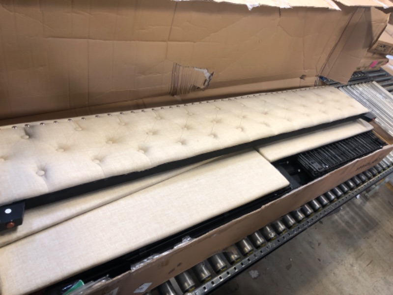 Photo 1 of ADANTI Upholstered Platform Bed Frame with Four Drawers, Button Tufted Headboard and Footboard Sturdy Metal Support, No Box Spring Required, Beige, King
