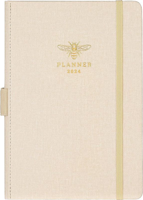 Photo 1 of 2024 Planner - Planner/Calendar 2024, Jan 2024 - Dec 2024, 2024 Planner Weekly and Monthly with Tabs, 5.75" x 8.25", 12-Months Weekly Monthly Planner with Hardcover + Pen Loop + Back Pocket - Off-White
