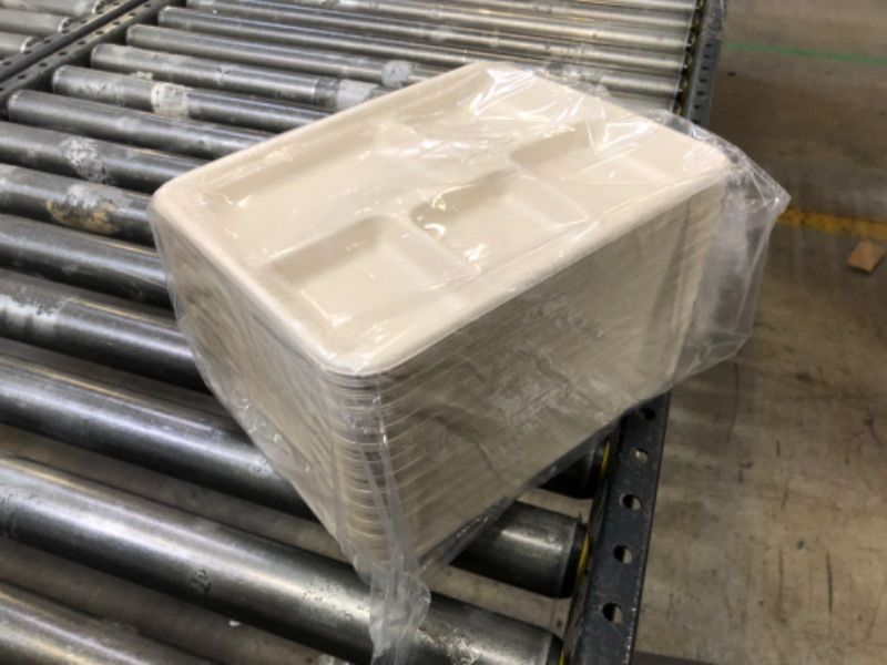 Photo 2 of 125PC 5 Compartment Trays, 100% Compostable Paper Plate tray, School Bagasse Lunch trays, Buffet, and Party, Disposable trays with 5 compartment, Biodegradable