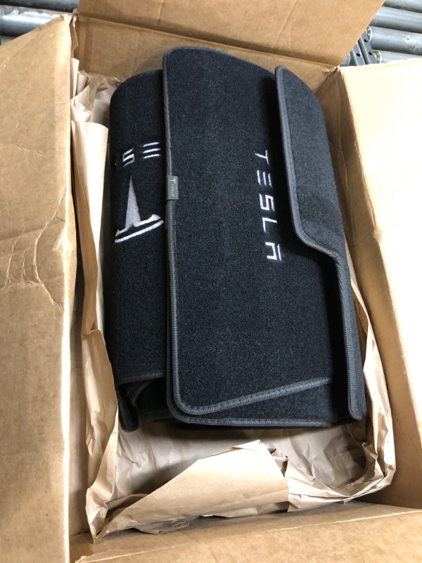 Photo 2 of Custom Fit for Tesla Model 3 Car Floor Mats Original Factory Design All-Black Carpet Tesla Logo Embroidery 3-L/W