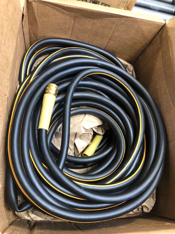 Photo 2 of Celiamusing Garden Hose 100ft x 5/8 in Heavy Duty, Flexible and Lightweight Water Hose, Burst 600 psi, Kink-less Hybrid Rubber Hose for Backyard, 3/4'' Solid Metal Fittings