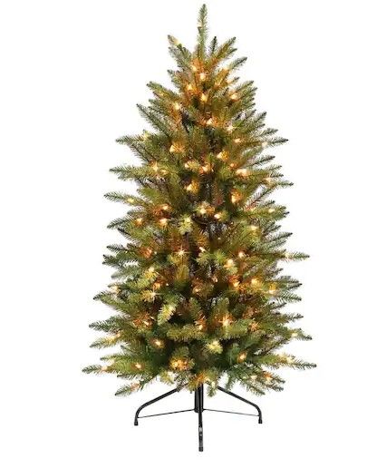 Photo 1 of 4.5 ft. Pre-Lit Incandescent Fraser Fir Pencil Artificial Christmas Tree with 150 UL Clear Lights
