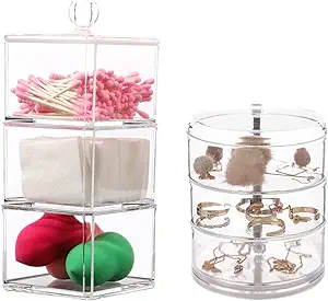 Photo 1 of 2 Pack Clear Hair Accessory Storage Containers Acrylic Hair Accessories Holder Organizer Hair Tie Container Jar Stackable Hair Clip Container Organizer Jewelry Hairband Holder Box Organizer with Lids
