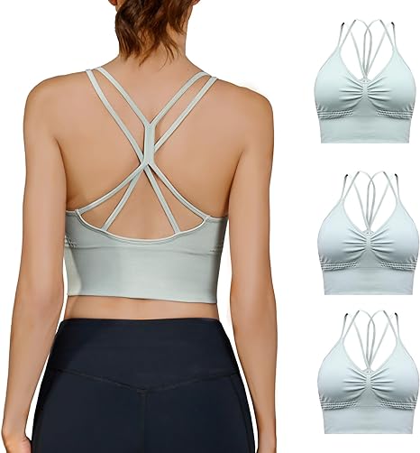 Photo 1 of FeinYee 3 Pack Women’s Sports Bra Set,Criss Cross Back Spaghetti Thin Strappy for Yoga Workout Fitness Low Impact
MEDIUM 