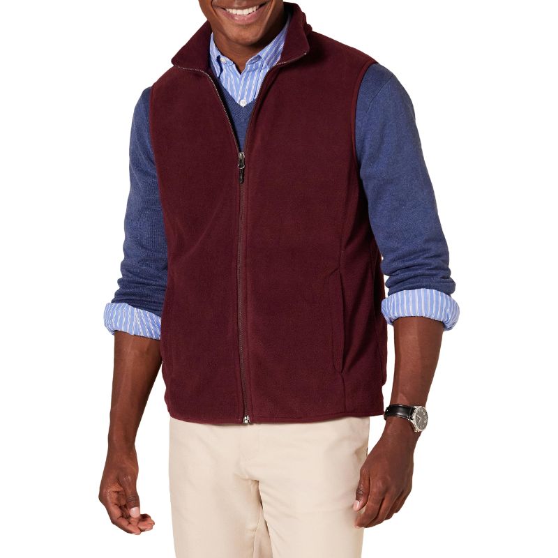 Photo 1 of Amazon Essentials Men's Full-Zip Polar Fleece Vest (Available in Big & Tall) Polyester Burgundy X-Small