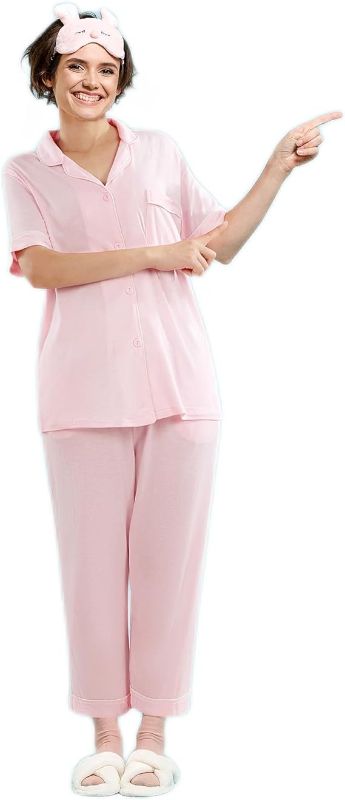 Photo 1 of HOMBYS Women Pajama Sets, Viscose from Bamboo, Soft Cooling Short Sleeve Sleepwear, Comfy Sleep Sets Loungewear L
