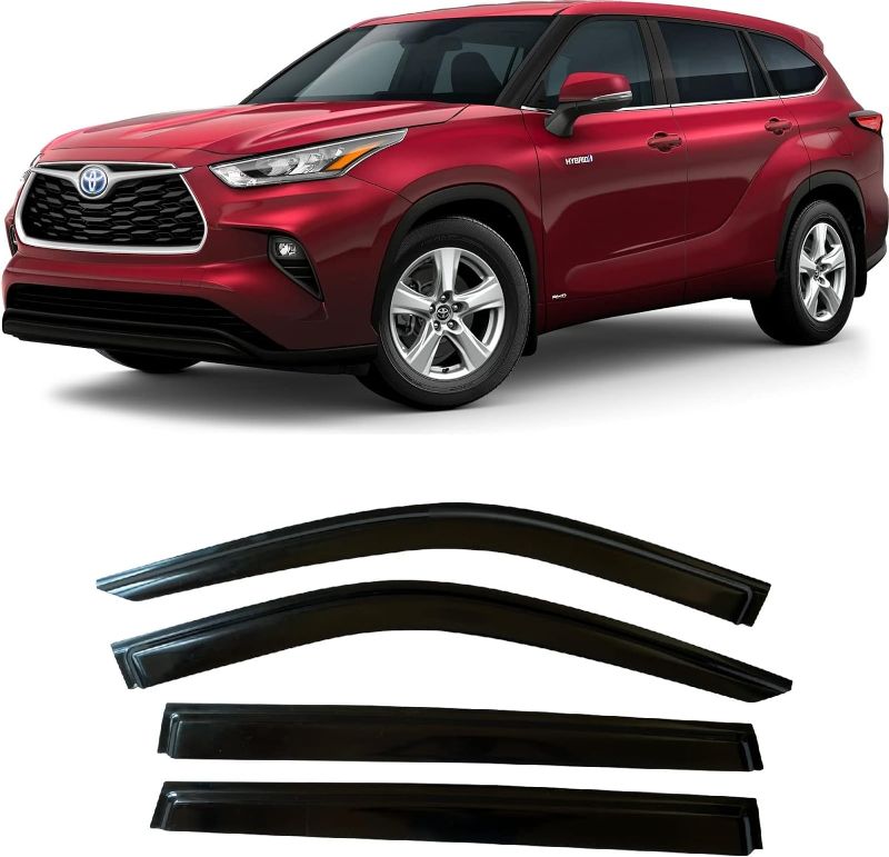 Photo 1 of 2020-2024 Side Window Visor Deflectors for Toyota Highlander Le Xle Hybrid Smoke Tinted Rain Guards 2020 2021 2022 2023
